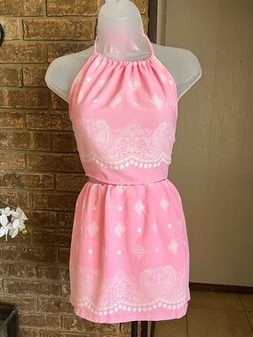 JULIA by Love pink mini skirt and halter top  set